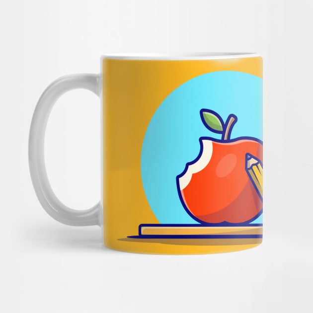 Apple with Pencil Cartoon Vector Icon Illustration by Catalyst Labs